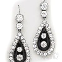 Diamond, Onyx and Platinum Earrings