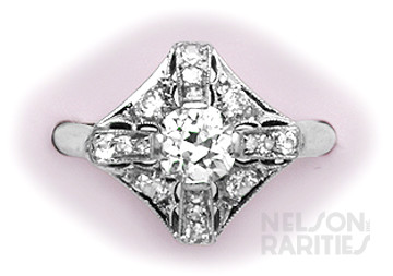 European-Cut Diamond,  Diamond and Platinum Filigree Ring
