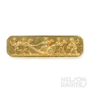 Carved Gold Brooch Depicting Five Cherubs with a Chariot