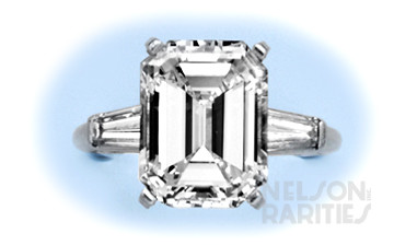 5.24 Carats Emerald-Cut Diamond (GIA G/VS1) Baguette Diamond and Platinum Ring
