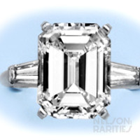 5.24 Carats Emerald-Cut Diamond (GIA G/VS1) Baguette Diamond and Platinum Ring