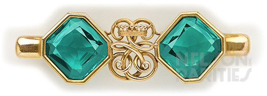 Chrome Blue Green Tourmaline, and Gold Heraldic Brooch