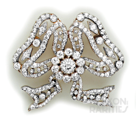 Diamond, Gold and Platinum Bowknot  Brooch with Moveable Adjustments
