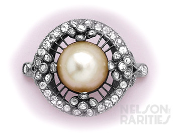 Natural Pearl, Diamond and Platinum Ring
