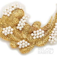 Pearl and Gold Wave Brooch