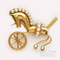 Gold and Pearl Hobbyhorse Brooch