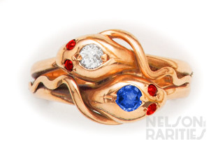 Sapphire Diamond and Gold Snake Bypass Ring
