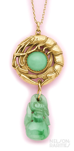 Carved Gold and Jade Crayfish Necklace