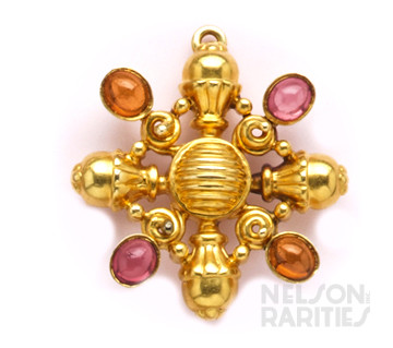 Tourmaline, Citrine, and Gold Brooch