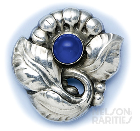 Hand-Hammered Sterling Silver and Blue Agate Floral Brooch
