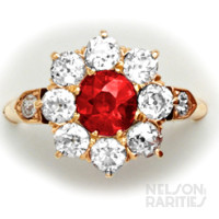 Burma Ruby, Diamond and Gold Cluster Ring