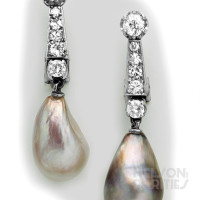 15mm-16mm Natural Pearl, Diamond and Platinum Drop Earrings