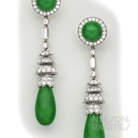 Fine Jade, Diamond and Platinum Drop Earrings